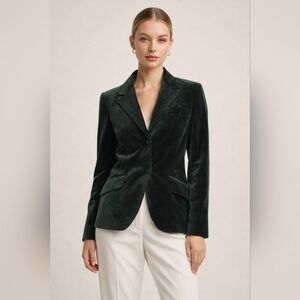 Sz 2 Charles Nolan New York Olive Green Velvet Blazer 100% Cotton